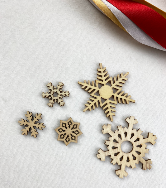 Recycled Ribbons and Wooden Snowflakes set