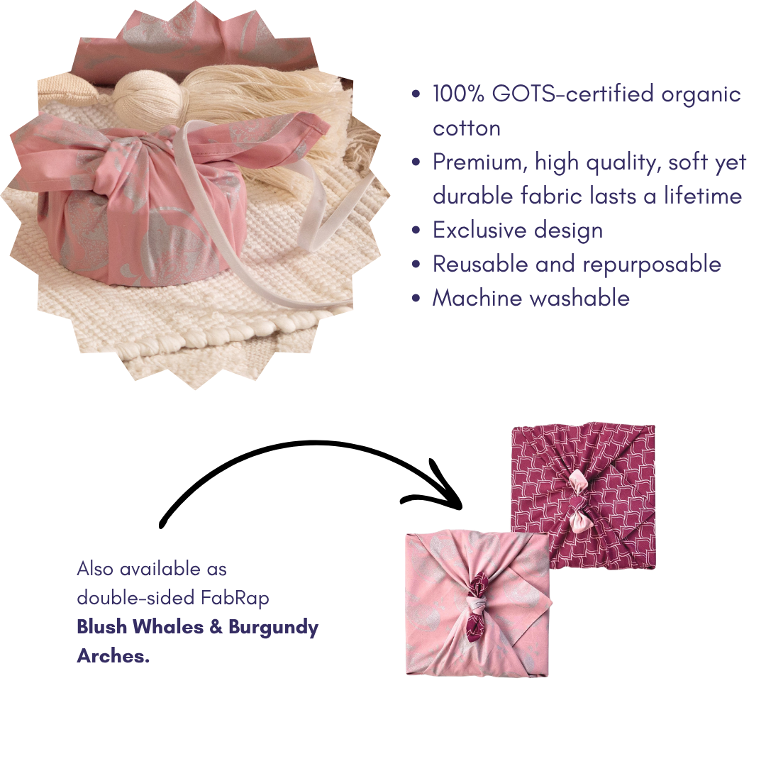 Furoshiki Reusable Fabric Gift Wrap | Blush Whales | FabRap®