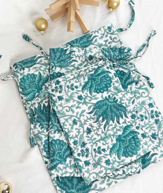 Gift Bag Set of 3 - Emerald Green Forest Block Print