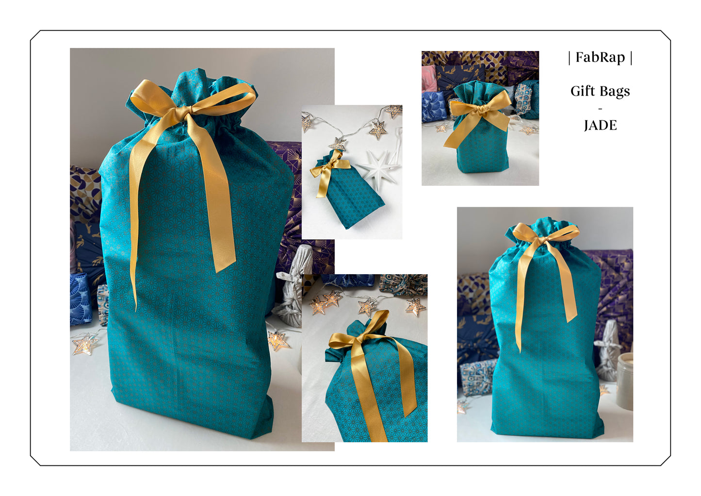 Gift Bag - Jade Green with Bronze Geometric Stars