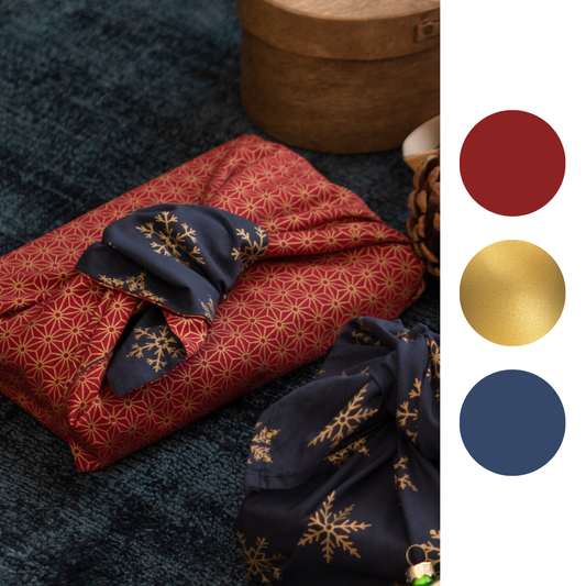 Furoshiki Reusable Fabric Gift Wrap | Ruby & Midnight Snowflakes - Double Sided (Reversible)