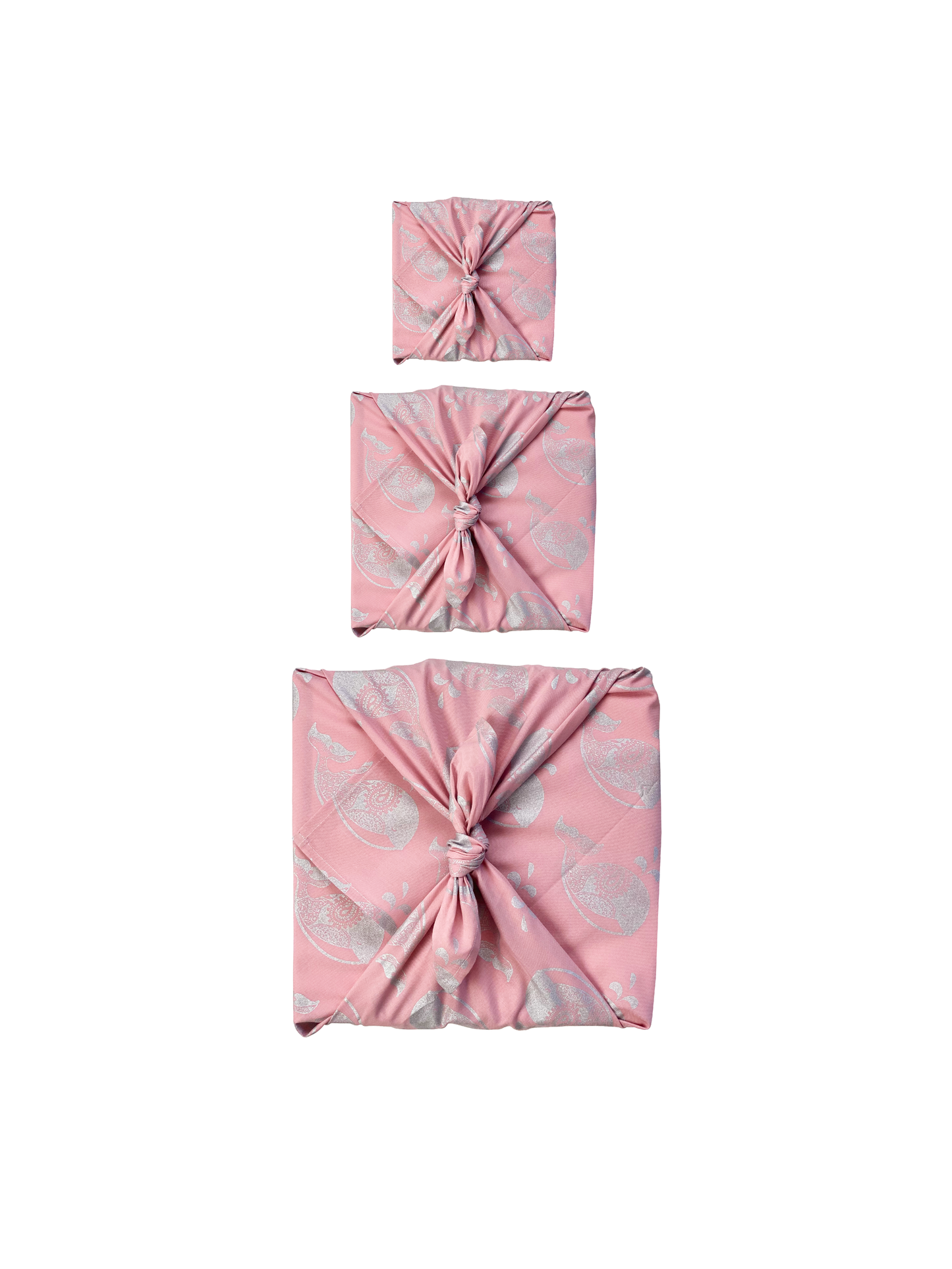 Furoshiki FabRap Reusable fabric gift wrapping. Furoshiki. Blush pink with silver paisley whales design furoshiki.Reversible furoshiki. Exclusive designed furoshiki by FabRap. Zero waste gift wrap by FabRap. FabRap Furoshiki. FabRap fabric gift wrapping.