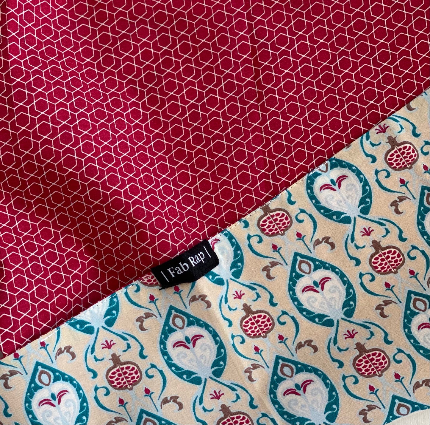 Furoshiki Gift Wrap - 3 Pack (Sizes S, M & L) Double Sided Bundle - Teal & Cherry