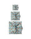 Furoshiki Gift Wrap - 3 Pack (Sizes Small, Medium & Large) Single Sided Bundle - Teal Indian Floral