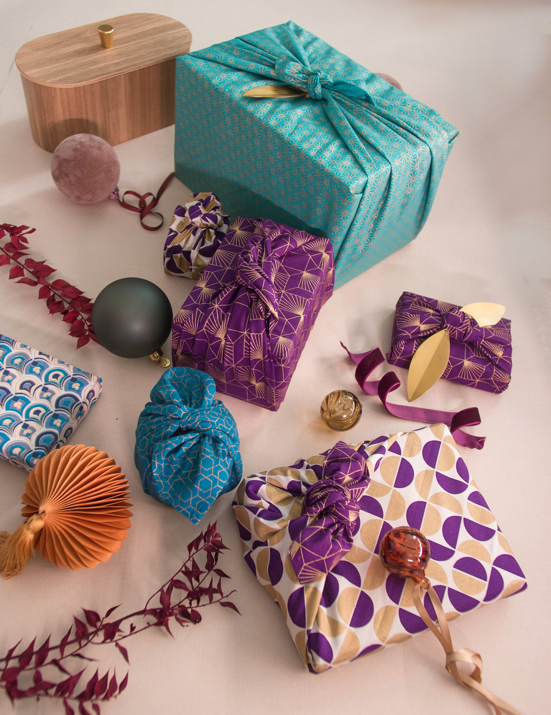 Fabric gift wrapped gifts