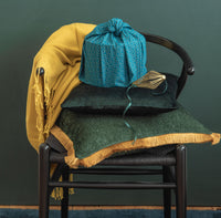 Furoshiki Gift Wrap - 3 Pack (Sizes Small, Medium & Large) Single Sided Bundle - Ocean Blue with Gold