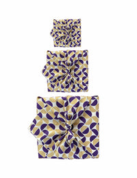 Furoshiki Gift Wrap - 3 Pack (Sizes Small, Medium & Large) Single Sided Bundle - Gold Moons