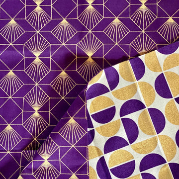 Furoshiki Gift Wrap Gold Moons & Plum Diamonds Fabric Gift Wrap - Double Sided (Reversible)