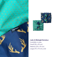 Furoshiki Reusable Fabric Gift Wrap | Jade and Midnight Reindeer | Double Sided (Reversible)