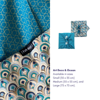 Furoshiki Reusable Fabric Gift Wrap | Art Deco & Ocean | Double Sided (Reversible)
