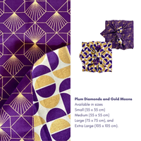 Furoshiki Reusable Fabric Gift Wrap | Gold Moons & Plum Diamonds - Double Sided (Reversible)