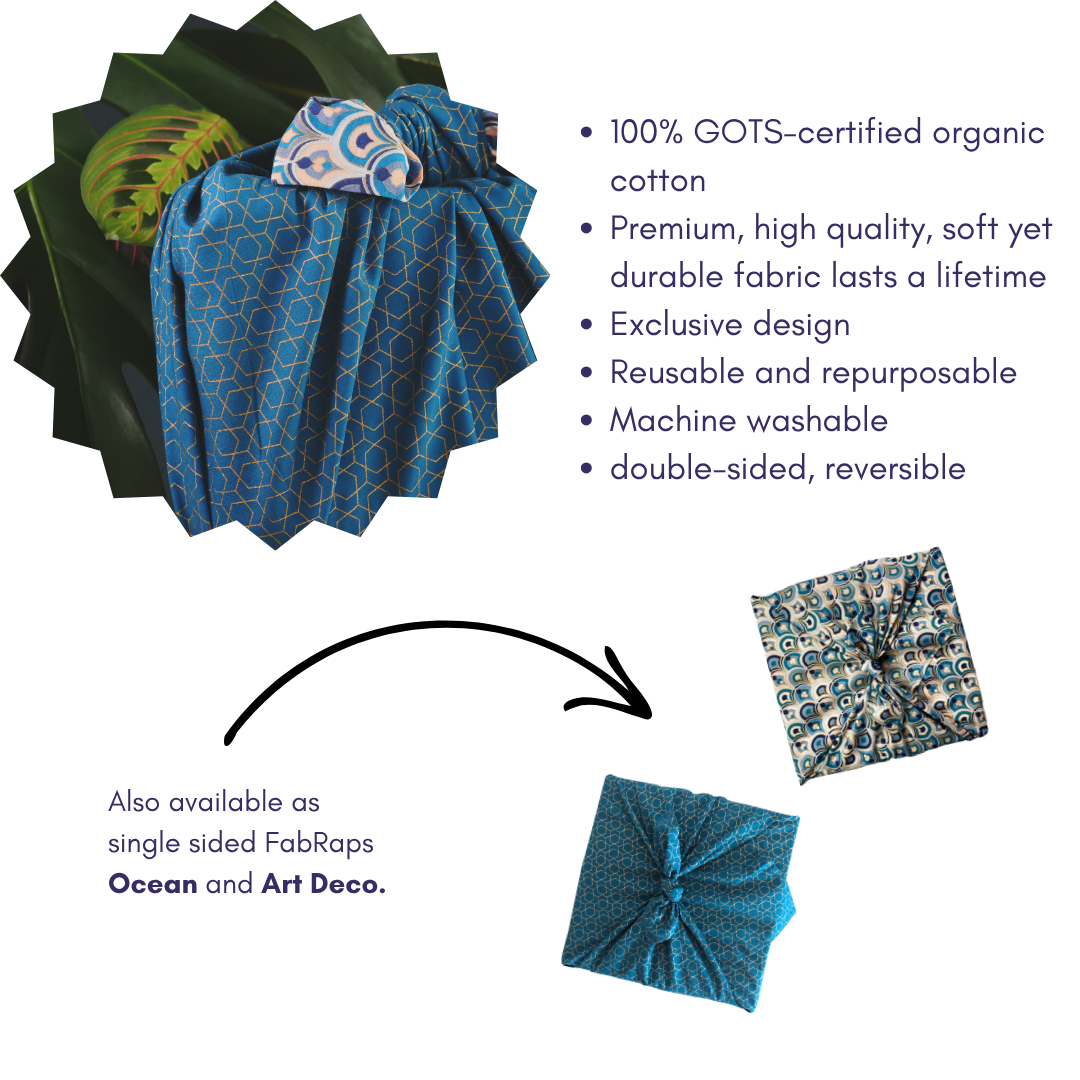 Furoshiki Reusable Fabric Gift Wrap | Art Deco & Ocean | Double Sided (Reversible)