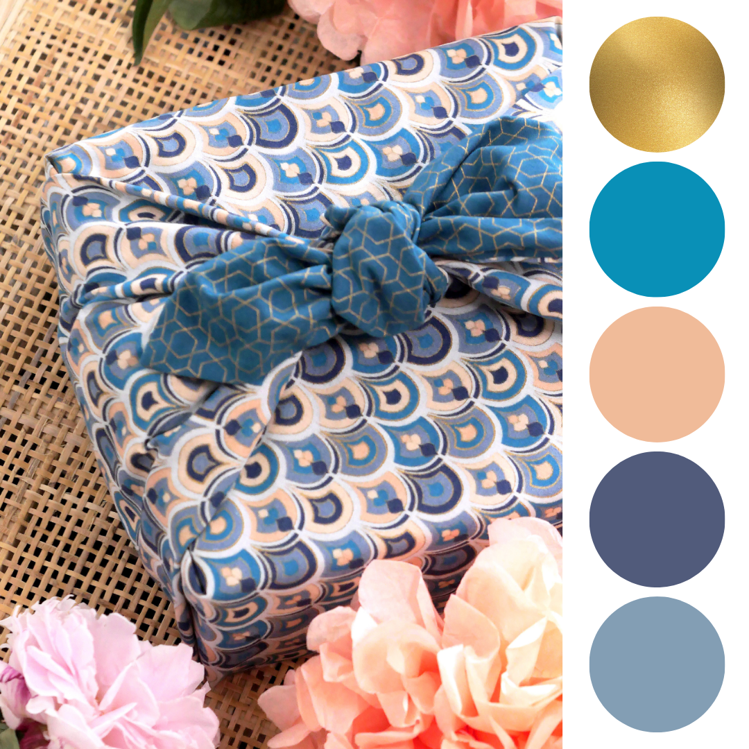 Furoshiki Reusable Fabric Gift Wrap | Art Deco & Ocean | Double Sided (Reversible)