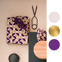 Furoshiki Reusable Fabric Gift Wrap | Gold Moons & Plum Diamonds - Double Sided (Reversible)