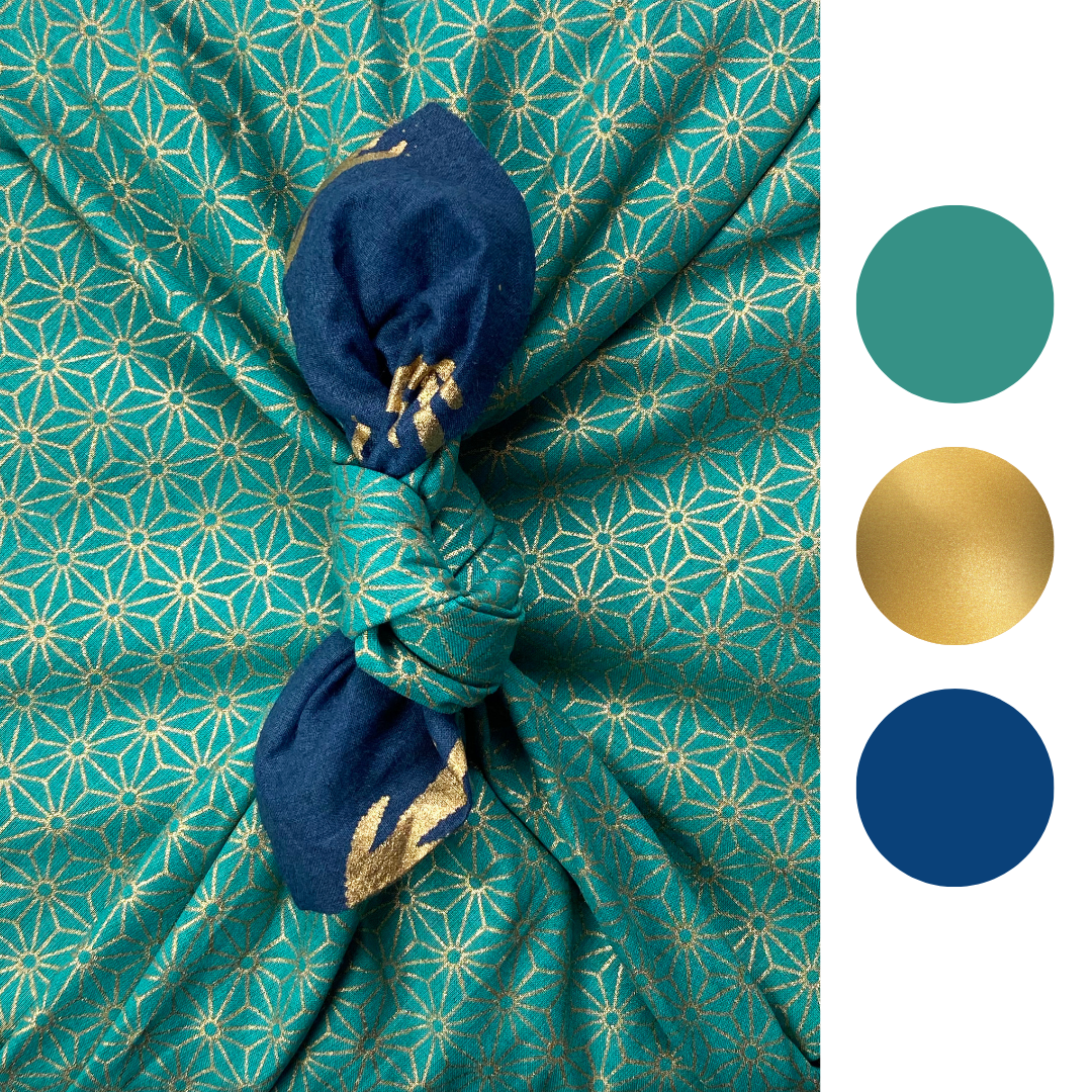 Furoshiki Reusable Fabric Gift Wrap | Jade and Midnight Reindeer | Double Sided (Reversible)