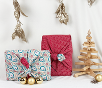 Furoshiki Gift Wrap - 3 Pack (Sizes S, M & L) Double Sided Bundle - Teal & Cherry