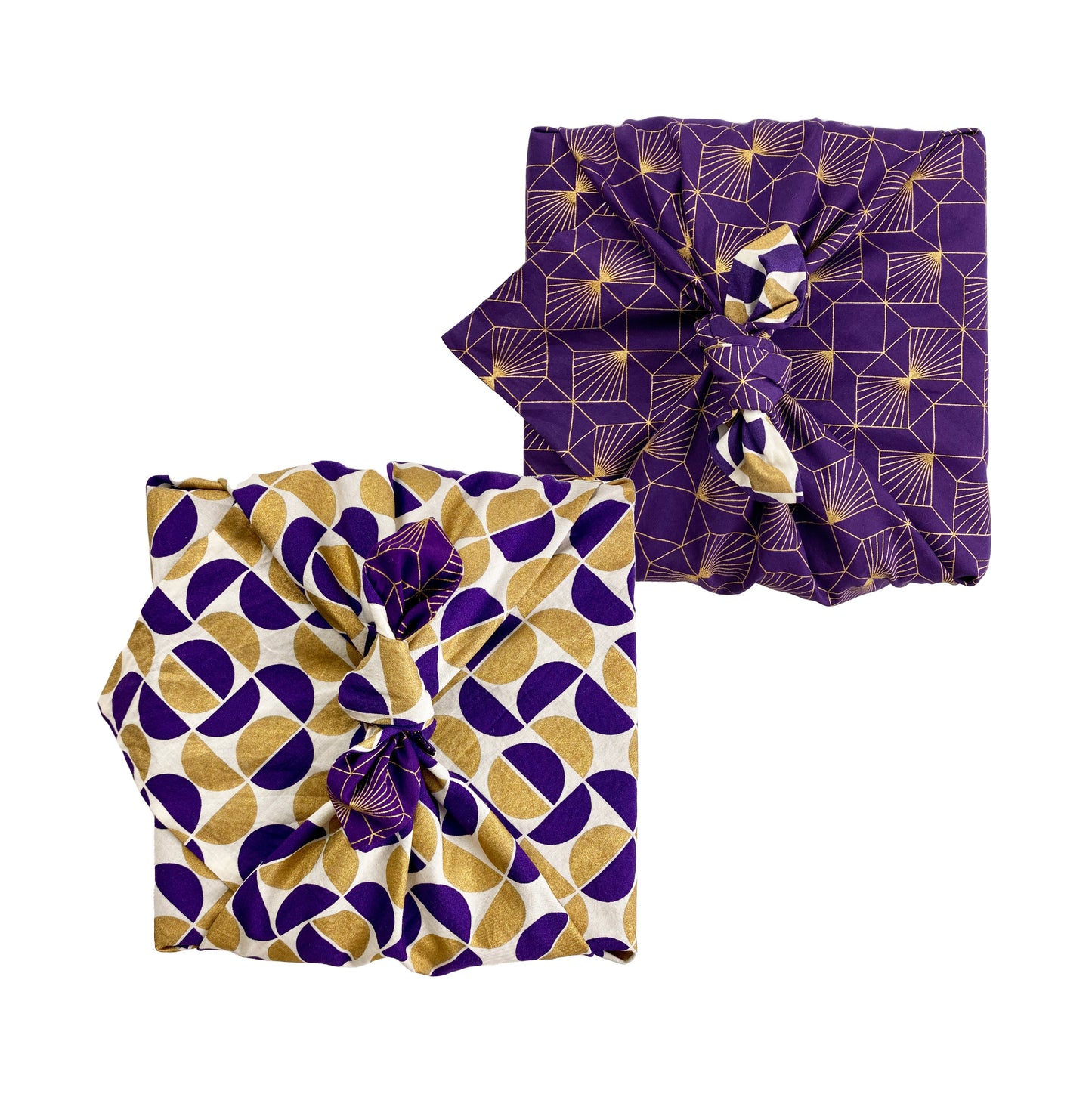 Gold Moons & Plum Diamonds Fabric Gift Wrap Furoshiki Cloth - Double Sided (Reversible)