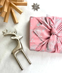 Furoshiki Gift Wrap - 3 Pack (Sizes Small, Medium & Large) Single Sided Bundle - Blush with Silver Whales