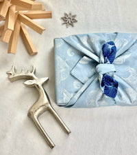 Furoshiki Gift Wrap - 3 Pack (Sizes S, M & L) Double Sided Bundle - Sky & Indigo Fans