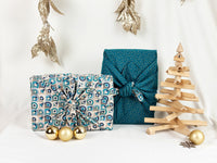 Furoshiki Gift Wrap - 3 Pack (Sizes S, M & L) Double Sided Bundle - Art Deco & Ocean (Teal Blue)
