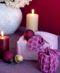 Furoshiki Gift Wrap Blush Whales & Burgundy Arches Fabric Gift Wrap - Double Sided (Reversible)