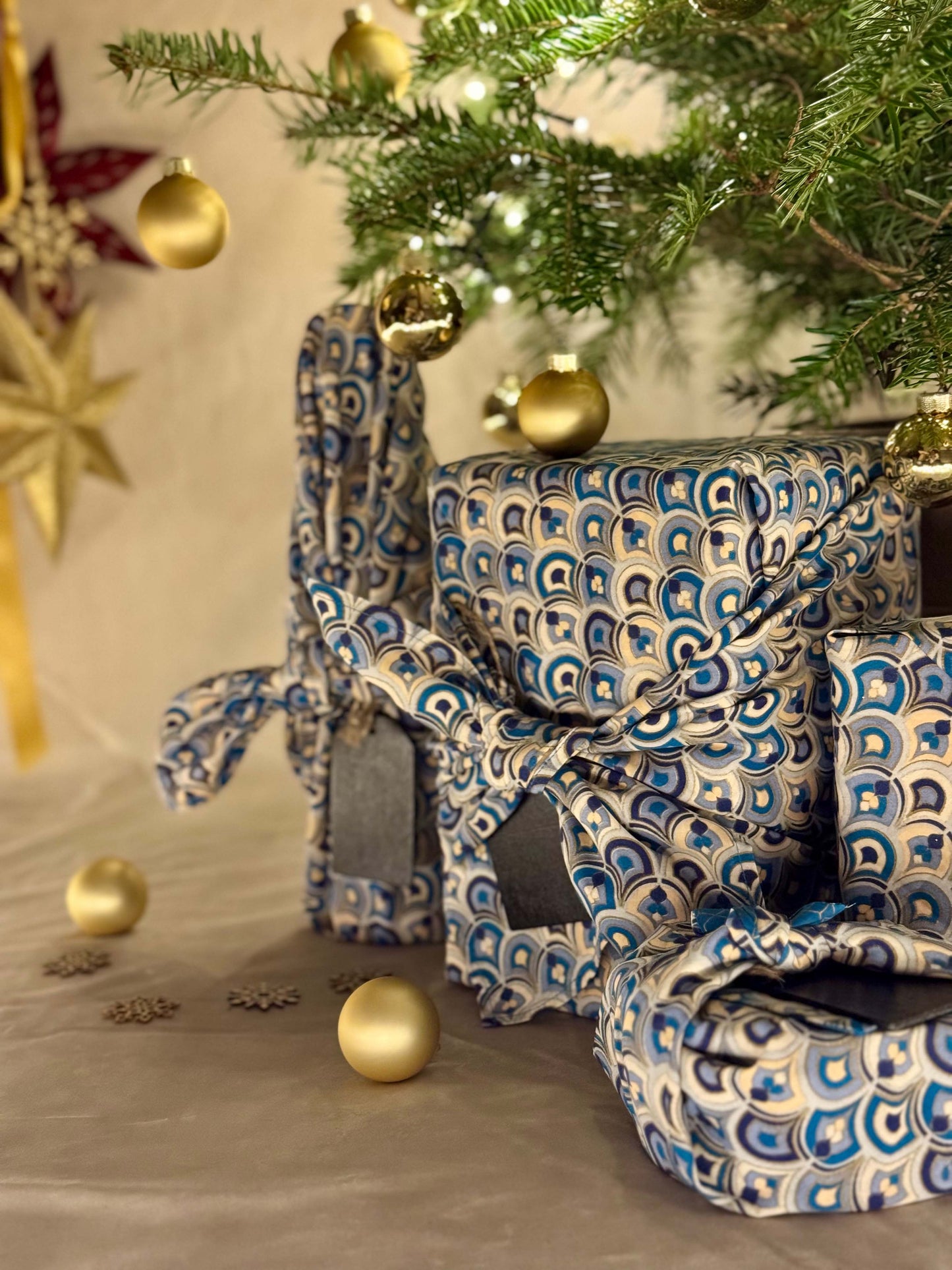 Furoshiki Gift Wrap - 3 Pack (Sizes Small, Medium & Large) Single Sided Bundle - Art Deco