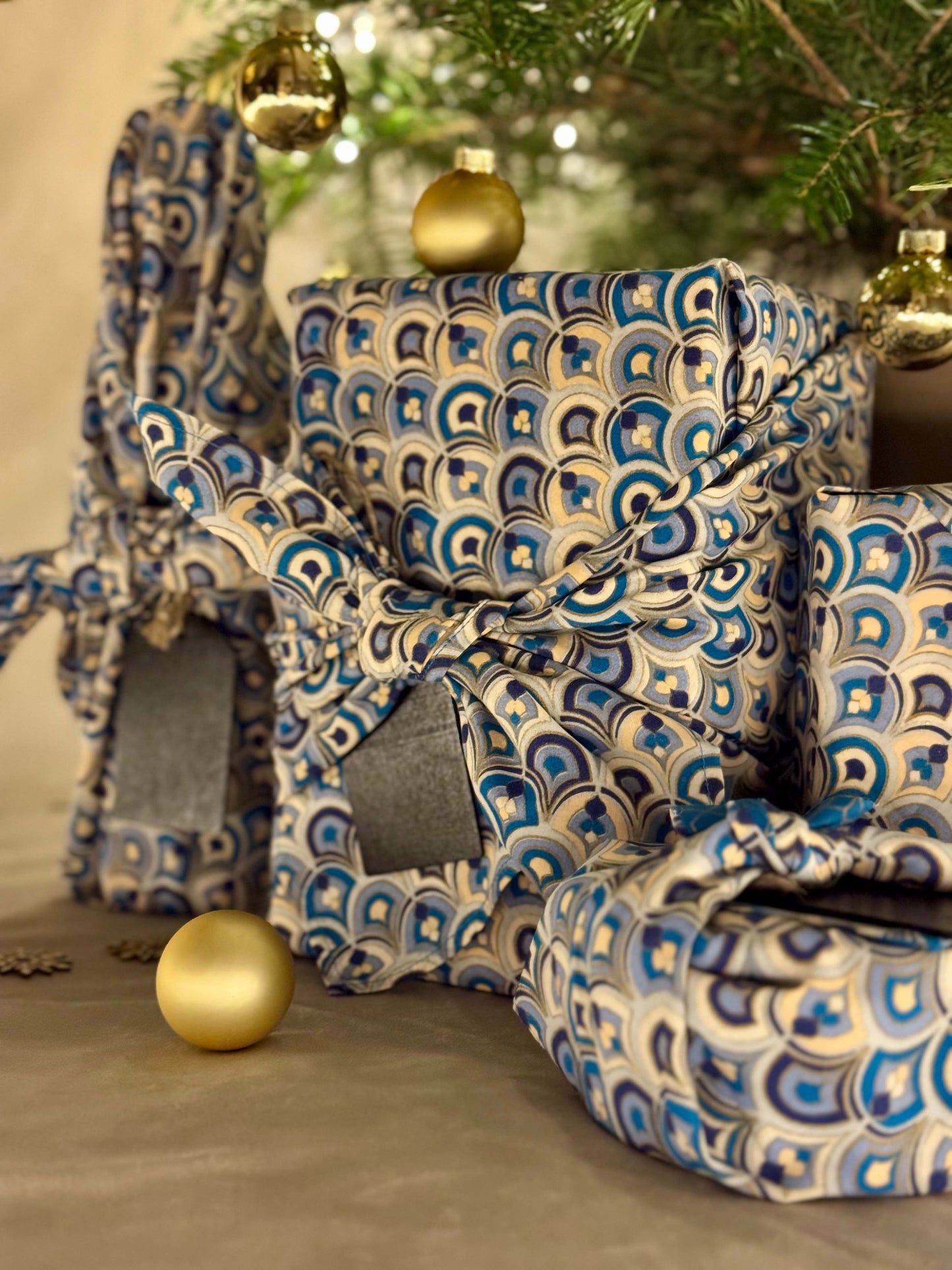 Furoshiki Gift Wrap - 3 Pack (Sizes Small, Medium & Large) Single Sided Bundle - Art Deco