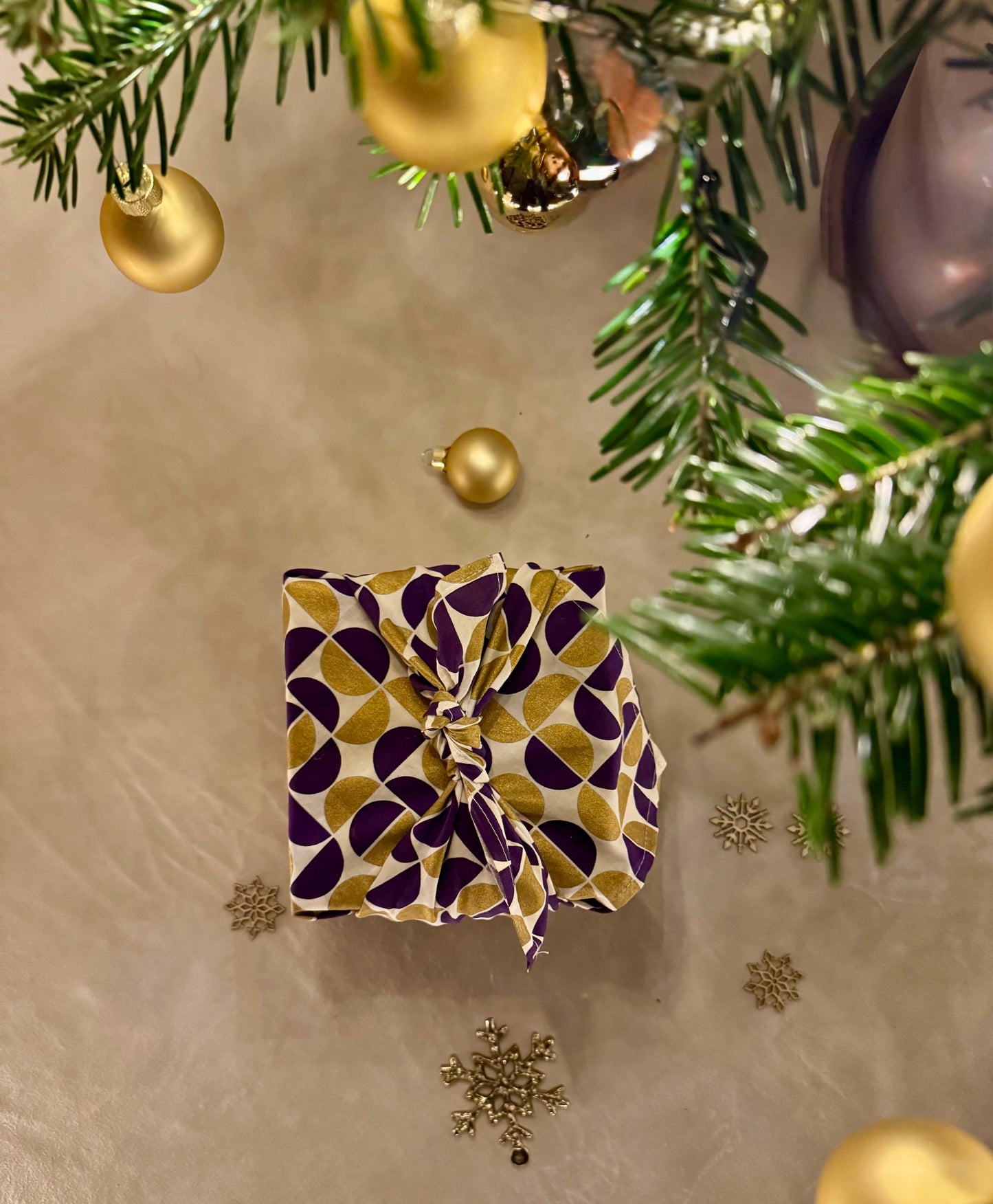 Furoshiki Gift Wrap - 3 Pack (Sizes Small, Medium & Large) Single Sided Bundle - Gold Moons