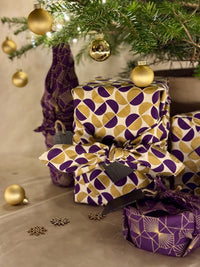 Furoshiki Gift Wrap - 3 Pack (Sizes Small, Medium & Large) Single Sided Bundle - Gold Moons