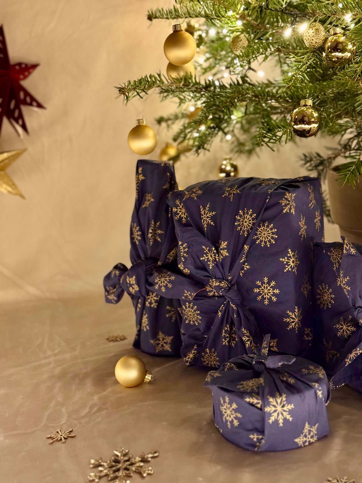 Furoshiki Gift Wrap Midnight Snowflakes Fabric Gift Wrap