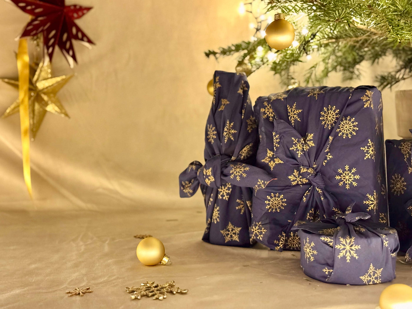Furoshiki Gift Wrap Midnight Snowflakes Fabric Gift Wrap
