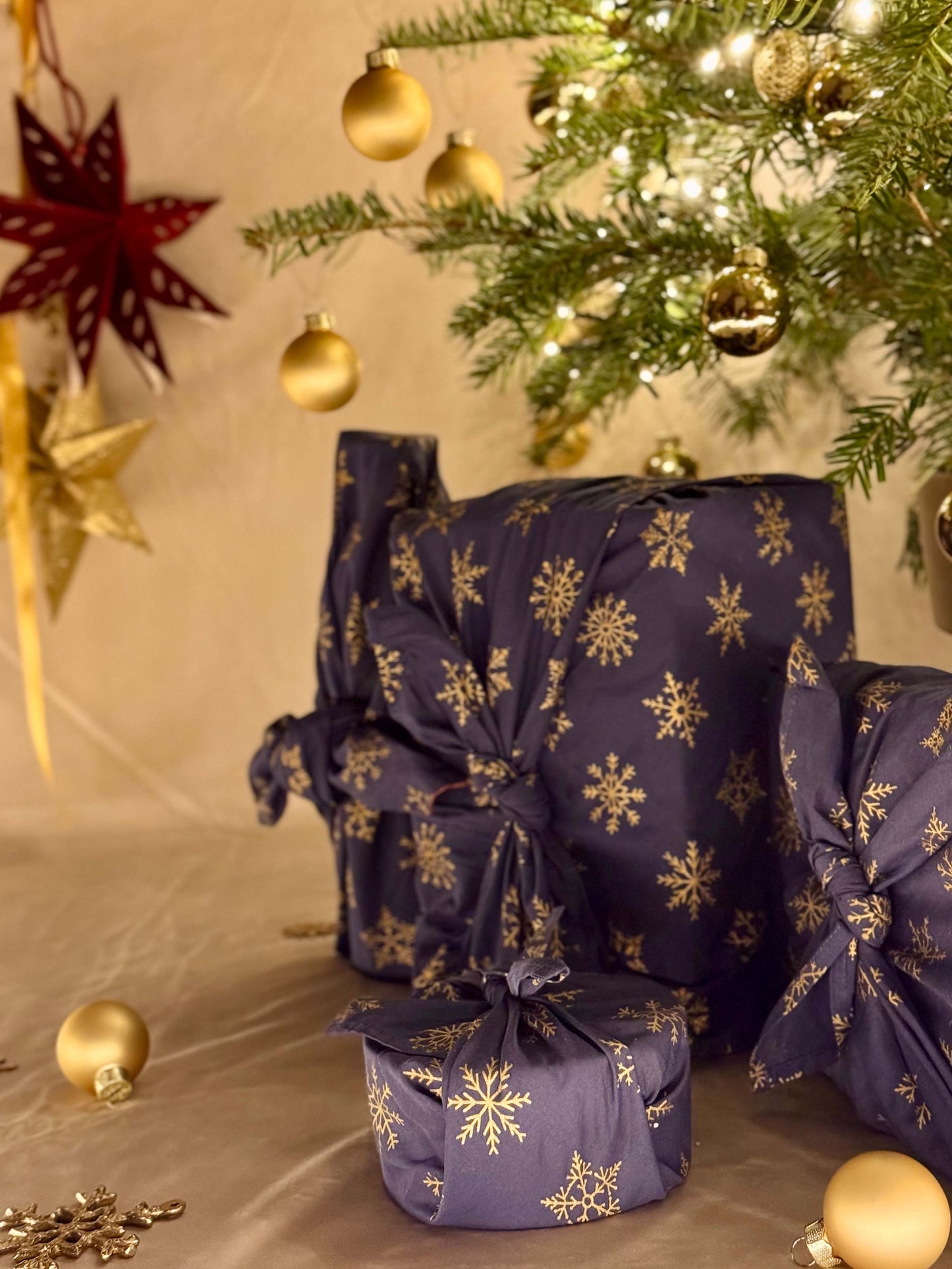 Furoshiki Gift Wrap Midnight Snowflakes Fabric Gift Wrap