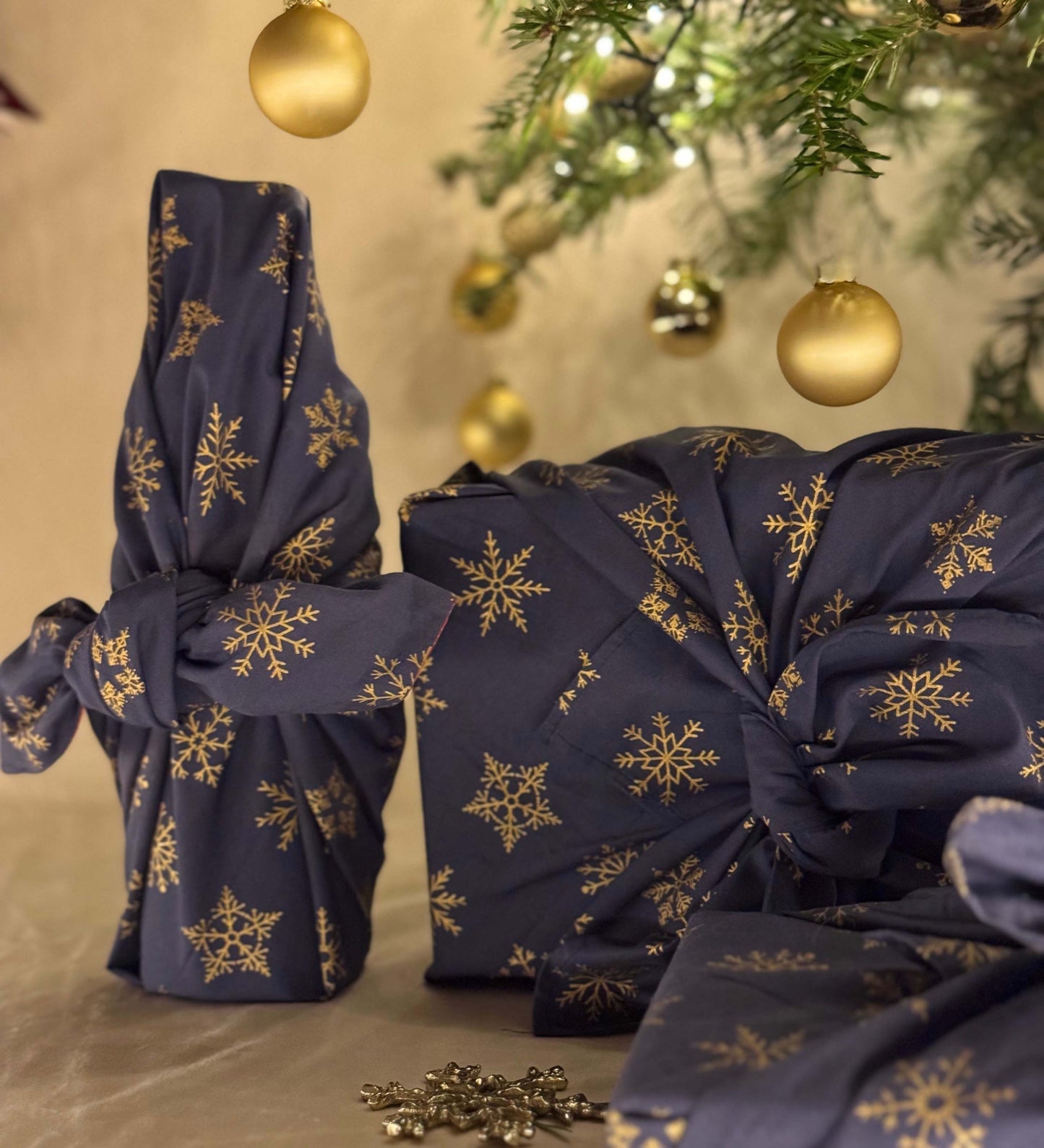 Furoshiki Gift Wrap Midnight Snowflakes Fabric Gift Wrap