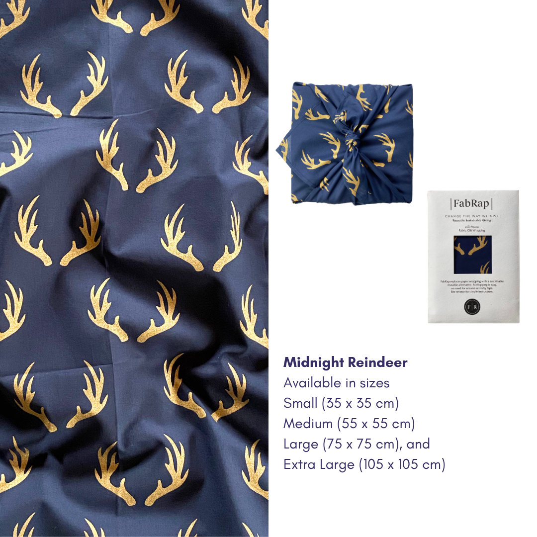 Furoshiki Reusable Fabric Gift Wrap | Midnight Reindeers | FabRap®