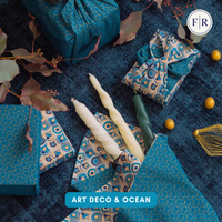 Furoshiki Reusable Fabric Gift Wrap | Art Deco & Ocean | Double Sided (Reversible)