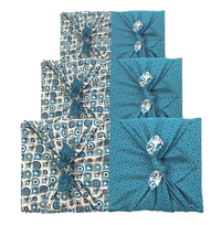 Furoshiki Gift Wrap - 3 Pack (Sizes S, M & L) Double Sided Bundle - Art Deco & Ocean (Teal Blue)