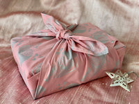 Furoshiki Gift Wrap - 3 Pack (Sizes Small, Medium & Large) Single Sided Bundle - Blush with Silver Whales