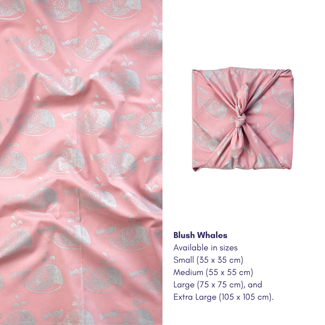 Furoshiki Reusable Fabric Gift Wrap | Blush Whales | FabRap®