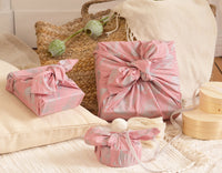 Furoshiki Gift Wrap - 3 Pack (Sizes Small, Medium & Large) Single Sided Bundle - Blush with Silver Whales