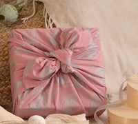 Furoshiki Gift Wrap - 3 Pack (Sizes Small, Medium & Large) Single Sided Bundle - Blush with Silver Whales