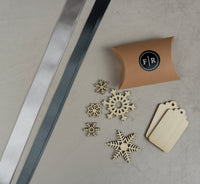 Recycled Ribbons and Wooden Snowflakes set - Cloud & Pewter