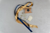 Recycled Ribbons and Wooden Snowflakes set - Navy Gold