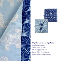 Furoshiki Reusable Fabric Gift Wrap | Sky Elephants & Indigo Fans - Double Sided (Reversible)