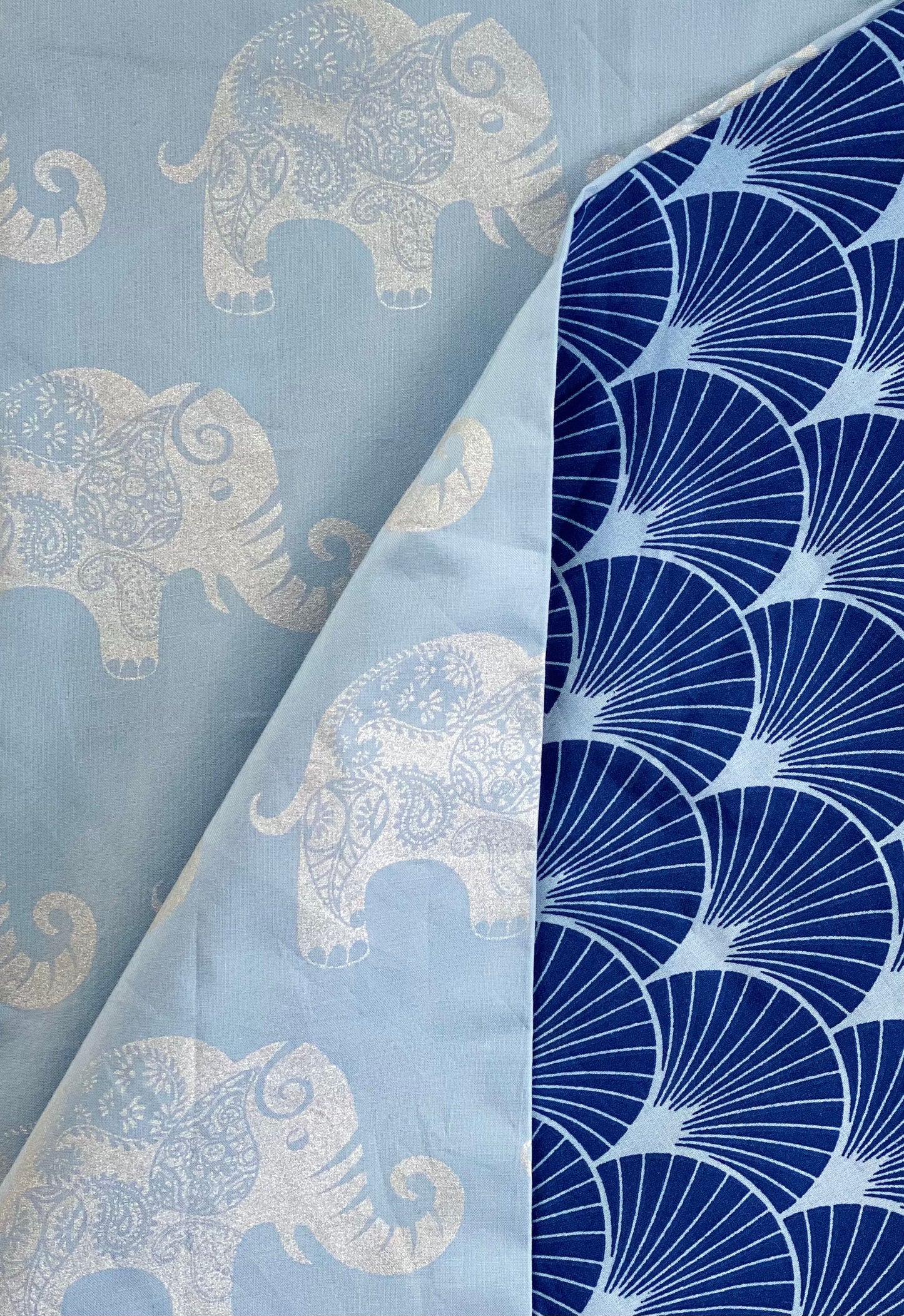 Fabric Gift Wrap Furoshiki Cloth - 9 Piece Sky Elephants & Indigo Fans Bundle