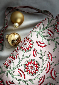 Gift Bag Set of 3 - Ruby and Green Dandelion Block Print