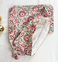 Gift Bag Set of 3 - Ruby and Green Dandelion Block Print