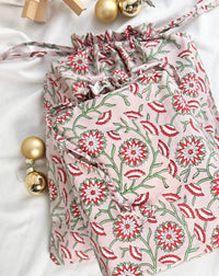 Gift Bag Set of 3 - Ruby and Green Dandelion Block Print