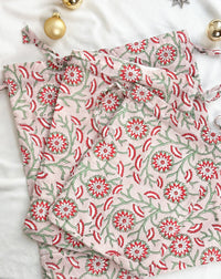 Gift Bag Set of 3 - Ruby and Green Dandelion Block Print