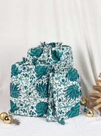 Gift Bag Set of 3 - Emerald Green Forest Block Print