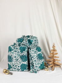 Gift Bag Set of 3 - Emerald Green Forest Block Print